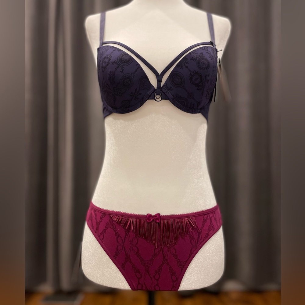 Marlies Dekkers bra sale 32B (70B) blue push up bra and burgundy thong panty set